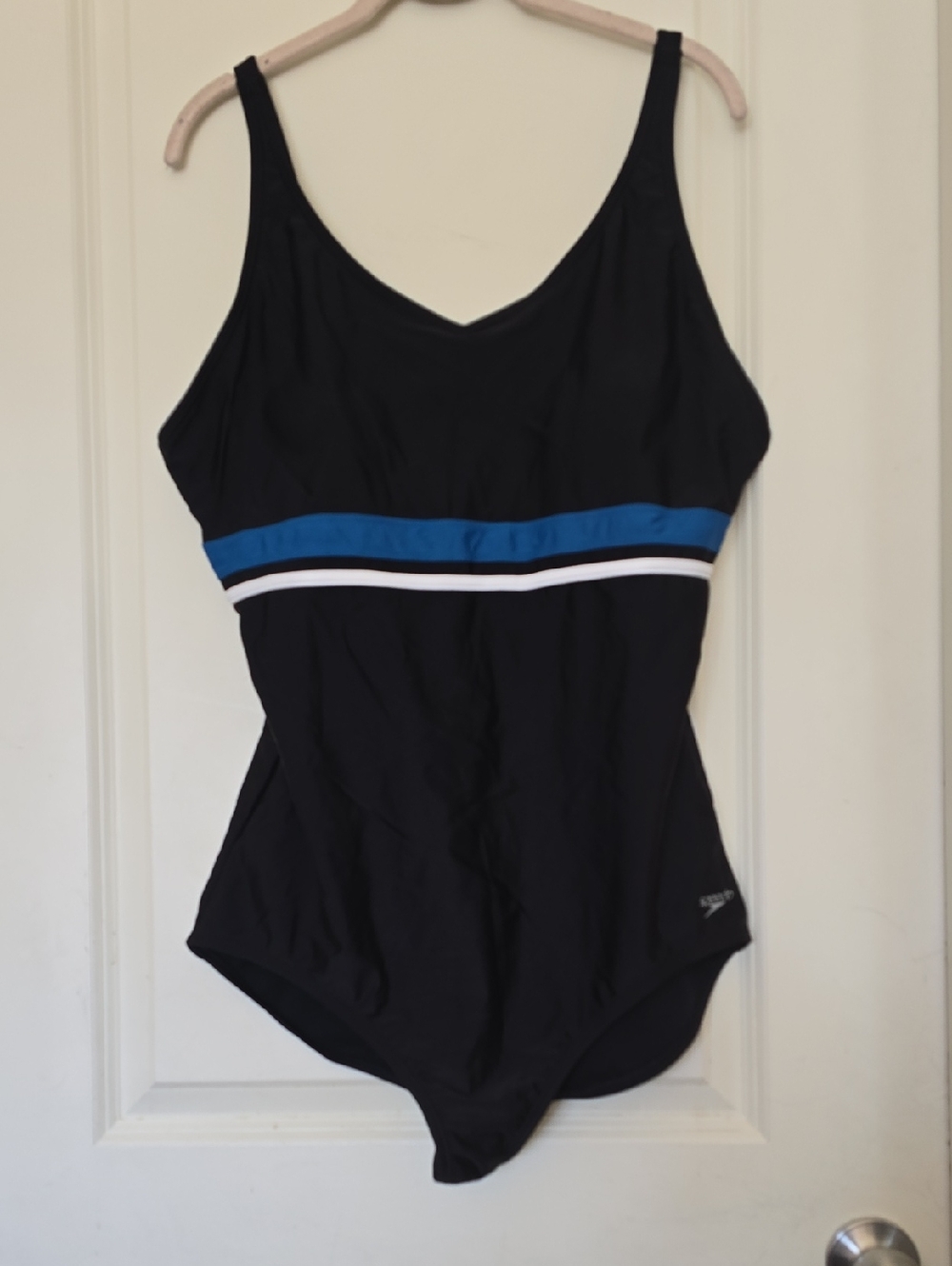 Speedo Black One-Piece Swimsuit with Blue and White Band New With Out Tags